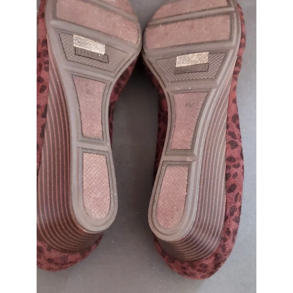 UNISA Brown Leopard Print Suede Feel Cap Toe Wedge Ballet‎ Pumps Size 9M